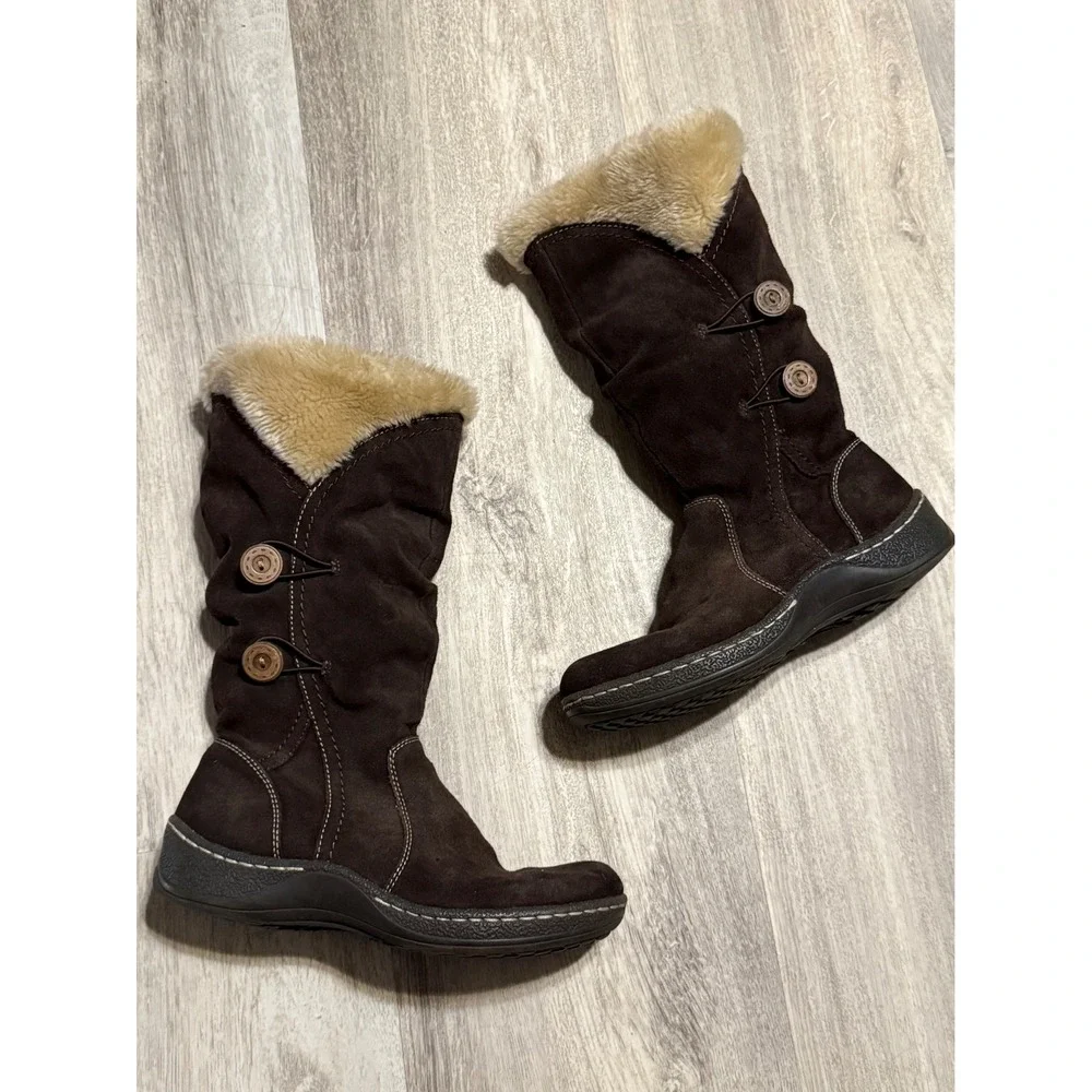 St Johns Bay Womens Brown Suede Faux Fur Lined‎ Winter Boots Size 7.5M 024-8913